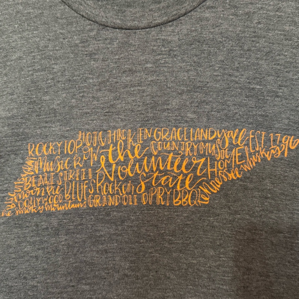 Volunteer State Tennessee Script Tee - Gray with Gold Print